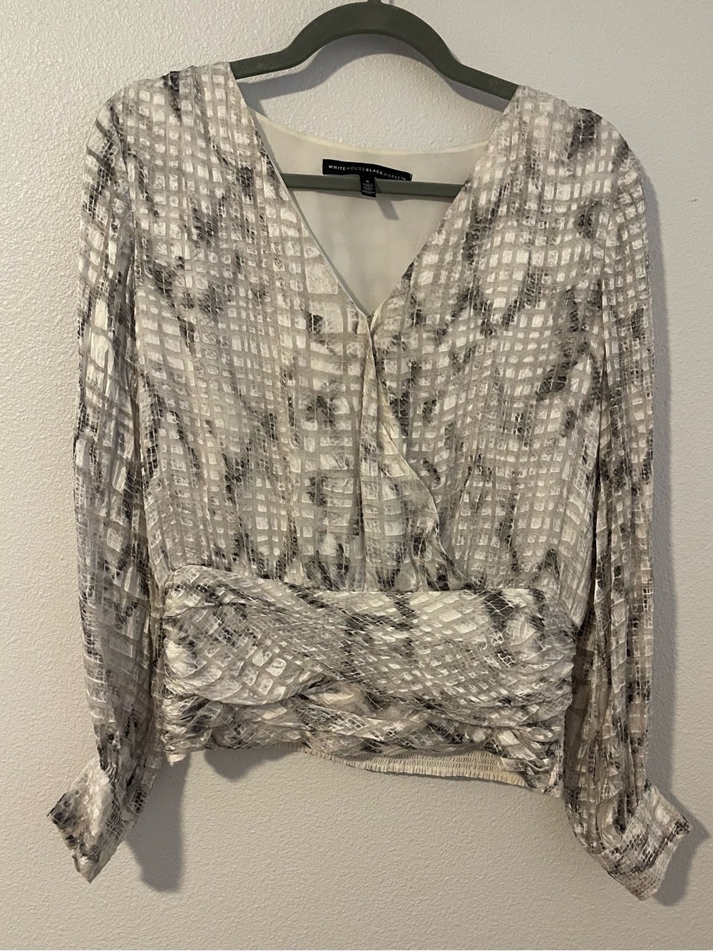 White House Black Market White Marble-Print Surplice Blouse - Picture 2 of 9